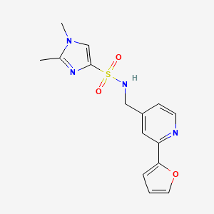 molecular formula C15H16N4O3S B2467605 N-((2-(furan-2-yl)pyridin-4-yl)methyl)-1,2-dimethyl-1H-imidazole-4-sulfonamide CAS No. 2034267-73-5