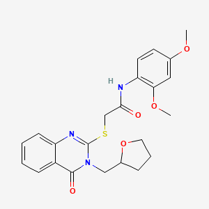 molecular formula C23H25N3O5S B2467616 N-(2,4-dimethoxyphenyl)-2-((4-oxo-3-((tetrahydrofuran-2-yl)methyl)-3,4-dihydroquinazolin-2-yl)thio)acetamide CAS No. 443350-60-5