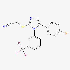 molecular formula C18H11BrF3N3S B2467619 2-((5-(4-bromophenyl)-1-(3-(trifluoromethyl)phenyl)-1H-imidazol-2-yl)thio)acetonitrile CAS No. 1226458-14-5