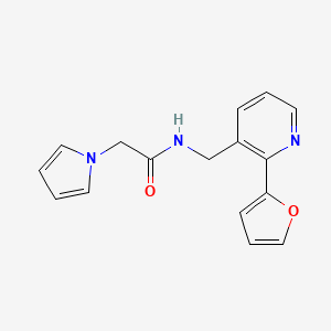 molecular formula C16H15N3O2 B2467621 N-((2-(呋喃-2-基)吡啶-3-基)甲基)-2-(1H-吡咯-1-基)乙酰胺 CAS No. 2034344-91-5