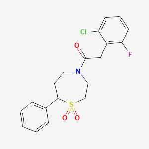 molecular formula C19H19ClFNO3S B2467631 2-(2-Chloro-6-fluorophenyl)-1-(1,1-dioxido-7-phenyl-1,4-thiazepan-4-yl)ethanone CAS No. 2034461-66-8