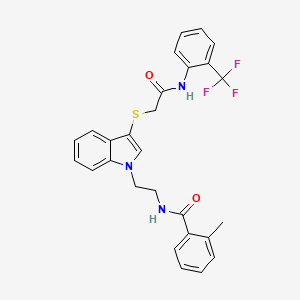 2-methyl-N-[2-[3-[2-oxo-2-[2-(trifluoromethyl)anilino]ethyl]sulfanylindol-1-yl]ethyl]benzamide