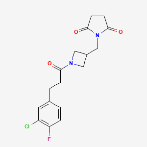 molecular formula C17H18ClFN2O3 B2467646 1-({1-[3-(3-Chloro-4-fluorophenyl)propanoyl]azetidin-3-yl}methyl)pyrrolidine-2,5-dione CAS No. 2097911-50-5