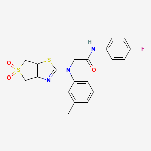 2-((3,5-dimethylphenyl)(5,5-dioxido-3a,4,6,6a-tetrahydrothieno[3,4-d]thiazol-2-yl)amino)-N-(4-fluorophenyl)acetamide