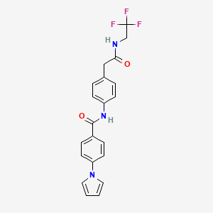 molecular formula C21H18F3N3O2 B2467690 N-(4-(2-oxo-2-((2,2,2-trifluoroethyl)amino)ethyl)phenyl)-4-(1H-pyrrol-1-yl)benzamide CAS No. 1286726-18-8