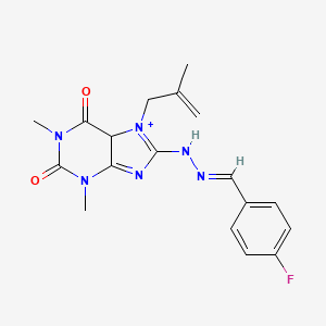 molecular formula C18H19FN6O2 B2467723 8-[(2E)-2-[(4-fluorophenyl)methylidene]hydrazin-1-yl]-1,3-dimethyl-7-(2-methylprop-2-en-1-yl)-2,3,6,7-tetrahydro-1H-purine-2,6-dione CAS No. 398997-30-3