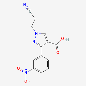 molecular formula C13H10N4O4 B2467754 1-(2-cyanoethyl)-3-(3-nitrophenyl)-1H-pyrazole-4-carboxylic acid CAS No. 956984-51-3