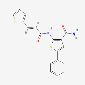 molecular formula C18H14N2O2S2 B2467765 (E)-5-phenyl-2-(3-(thiophen-2-yl)acrylamido)thiophene-3-carboxamide CAS No. 383380-12-9