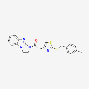 molecular formula C22H20N4OS2 B2467766 1-(2,3-dihydro-1H-benzo[d]imidazo[1,2-a]imidazol-1-yl)-2-(2-((4-methylbenzyl)thio)thiazol-4-yl)ethanone CAS No. 1203144-04-0