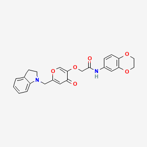 N-(2,3-dihydrobenzo[b][1,4]dioxin-6-yl)-2-((6-(indolin-1-ylmethyl)-4-oxo-4H-pyran-3-yl)oxy)acetamide