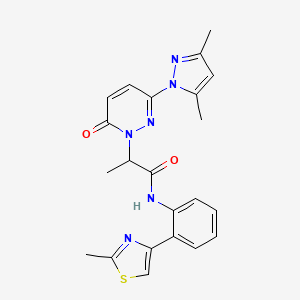 molecular formula C22H22N6O2S B2467821 2-(3-(3,5-dimethyl-1H-pyrazol-1-yl)-6-oxopyridazin-1(6H)-yl)-N-(2-(2-methylthiazol-4-yl)phenyl)propanamide CAS No. 1797892-03-5