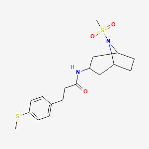 molecular formula C18H26N2O3S2 B2467831 N-(8-(methylsulfonyl)-8-azabicyclo[3.2.1]octan-3-yl)-3-(4-(methylthio)phenyl)propanamide CAS No. 2034385-72-1