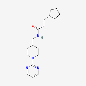 molecular formula C18H28N4O B2467846 3-环戊基-N-((1-(嘧啶-2-基)哌啶-4-基)甲基)丙酰胺 CAS No. 1396791-96-0