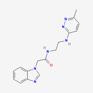 molecular formula C16H18N6O B2467854 2-(1H-苯并[d]咪唑-1-基)-N-(2-((6-甲基吡啶嗪-3-基)氨基)乙基)乙酰胺 CAS No. 1251561-64-4