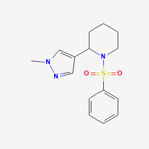 molecular formula C15H19N3O2S B2467858 2-(1-methyl-1H-pyrazol-4-yl)-1-(phenylsulfonyl)piperidine CAS No. 2034512-62-2