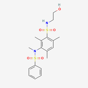 molecular formula C18H24N2O5S2 B2467863 3-[benzenesulfonyl(methyl)amino]-N-(2-hydroxyethyl)-2,4,6-trimethylbenzenesulfonamide CAS No. 831235-06-4