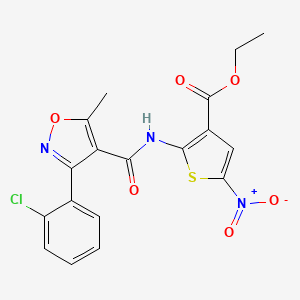molecular formula C18H14ClN3O6S B2467876 Ethyl 2-(3-(2-chlorophenyl)-5-methylisoxazole-4-carboxamido)-5-nitrothiophene-3-carboxylate CAS No. 1171314-24-1