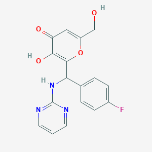 molecular formula C17H14FN3O4 B2467935 2-[(4-Fluorophenyl)-(pyrimidin-2-ylamino)methyl]-3-hydroxy-6-(hydroxymethyl)pyran-4-one CAS No. 315234-71-0