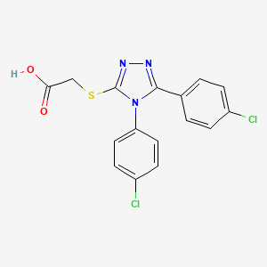 molecular formula C16H11Cl2N3O2S B2467975 2-[4,5-Bis(4-chlorophenyl)-1,2,4-triazol-3-ylthio]acetic acid CAS No. 305337-58-0