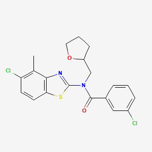 molecular formula C20H18Cl2N2O2S B2467977 3-chloro-N-(5-chloro-4-methylbenzo[d]thiazol-2-yl)-N-((tetrahydrofuran-2-yl)methyl)benzamide CAS No. 922399-59-5