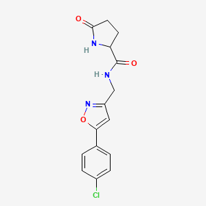 molecular formula C15H14ClN3O3 B2468004 N-((5-(4-chlorophenyl)isoxazol-3-yl)methyl)-5-oxopyrrolidine-2-carboxamide CAS No. 1236270-13-5
