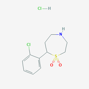 molecular formula C11H15Cl2NO2S B2468006 7-(2-Chlorophenyl)-1,4-thiazepane-1,1-dioxide hydrochloride CAS No. 2097936-65-5