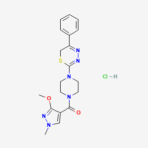 molecular formula C19H23ClN6O2S B2468025 (3-methoxy-1-methyl-1H-pyrazol-4-yl)(4-(5-phenyl-6H-1,3,4-thiadiazin-2-yl)piperazin-1-yl)methanone hydrochloride CAS No. 1351641-96-7