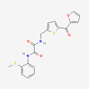 molecular formula C19H16N2O4S2 B2468026 N1-((5-(furan-2-carbonyl)thiophen-2-yl)methyl)-N2-(2-(methylthio)phenyl)oxalamide CAS No. 1797600-21-5