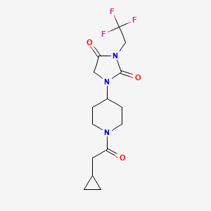 molecular formula C15H20F3N3O3 B2468038 1-[1-(2-环丙基乙酰)哌啶-4-基]-3-(2,2,2-三氟乙基)咪唑烷-2,4-二酮 CAS No. 2097924-74-6