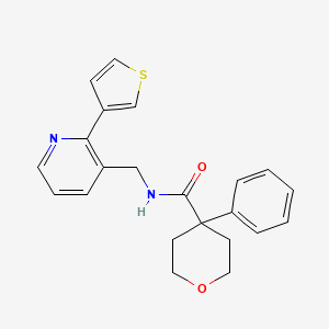 molecular formula C22H22N2O2S B2468041 4-phenyl-N-((2-(thiophen-3-yl)pyridin-3-yl)methyl)tetrahydro-2H-pyran-4-carboxamide CAS No. 2034344-18-6