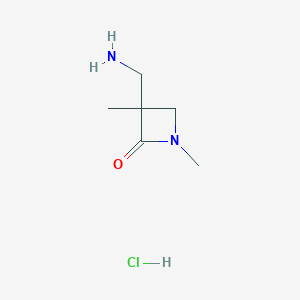 molecular formula C6H13ClN2O B2468050 3-(Aminomethyl)-1,3-dimethylazetidin-2-one hydrochloride CAS No. 2225146-71-2