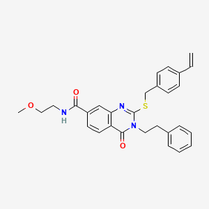 molecular formula C29H29N3O3S B2468059 N-(2-methoxyethyl)-4-oxo-3-phenethyl-2-((4-vinylbenzyl)thio)-3,4-dihydroquinazoline-7-carboxamide CAS No. 1115485-64-7