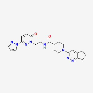 molecular formula C22H26N8O2 B2468067 1-{5H,6H,7H-环戊并[c]哒嗪-3-基}-N-{2-[6-氧代-3-(1H-吡唑-1-基)-1,6-二氢哒嗪-1-基]乙基}哌啶-4-甲酰胺 CAS No. 2097914-41-3