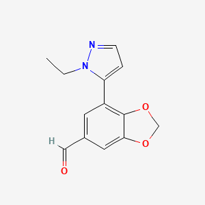 molecular formula C13H12N2O3 B2468078 7-(1-ethyl-1H-pyrazol-5-yl)-2H-1,3-benzodioxole-5-carbaldehyde CAS No. 2044773-78-4