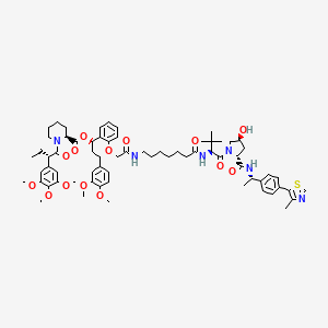 molecular formula C68H90N6O14S B2468096 [(1R)-3-(3,4-Dimethoxyphenyl)-1-[2-[2-[[7-[[(2S)-1-[(2R,4S)-4-hydroxy-2-[[(1S)-1-[4-(4-methyl-1,3-thiazol-5-yl)phenyl]ethyl]carbamoyl]pyrrolidin-1-yl]-3,3-dimethyl-1-oxobutan-2-yl]amino]-7-oxoheptyl]amino]-2-oxoethoxy]phenyl]propyl] (2S)-1-[(2S)-2-(3,4,5-trimethoxyphenyl)butanoyl]piperidine-2-carboxylate CAS No. 2451573-87-6