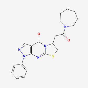 molecular formula C21H23N5O2S B2468101 6-(2-(azepan-1-yl)-2-oxoethyl)-1-phenyl-6,7-dihydropyrazolo[3,4-d]thiazolo[3,2-a]pyrimidin-4(1H)-one CAS No. 941889-61-8