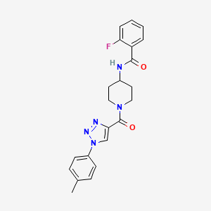 molecular formula C22H22FN5O2 B2468102 2-氟-N-(1-(1-(对甲苯基)-1H-1,2,3-三唑-4-羰基)哌啶-4-基)苯甲酰胺 CAS No. 1251624-31-3