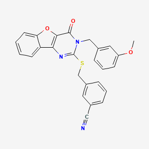 molecular formula C26H19N3O3S B2468108 3-({[3-(3-Methoxybenzyl)-4-oxo-3,4-dihydro[1]benzofuro[3,2-d]pyrimidin-2-yl]sulfanyl}methyl)benzonitrile CAS No. 1291860-23-5