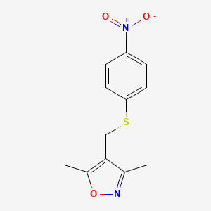 molecular formula C12H12N2O3S B2468114 3,5-Dimethyl-4-{[(4-nitrophenyl)sulfanyl]methyl}isoxazole CAS No. 303985-26-4