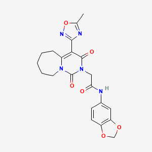 molecular formula C21H21N5O6 B2468116 N-1,3-benzodioxol-5-yl-2-[4-(5-methyl-1,2,4-oxadiazol-3-yl)-1,3-dioxo-3,5,6,7,8,9-hexahydropyrimido[1,6-a]azepin-2(1H)-yl]acetamide CAS No. 1775554-68-1