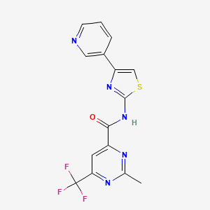 molecular formula C15H10F3N5OS B2468144 2-Methyl-N-(4-pyridin-3-yl-1,3-thiazol-2-yl)-6-(trifluoromethyl)pyrimidine-4-carboxamide CAS No. 2415456-75-4