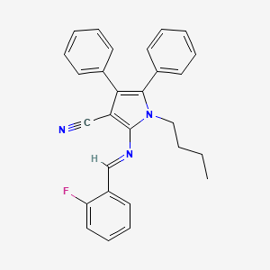 molecular formula C28H24FN3 B2468174 1-ブチル-2-[(E)-[(2-フルオロフェニル)メチリデン]アミノ]-4,5-ジフェニル-1H-ピロール-3-カルボニトリル CAS No. 478032-72-3