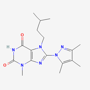 3-methyl-7-(3-methylbutyl)-8-(3,4,5-trimethyl-1H-pyrazol-1-yl)-2,3,6,7-tetrahydro-1H-purine-2,6-dione