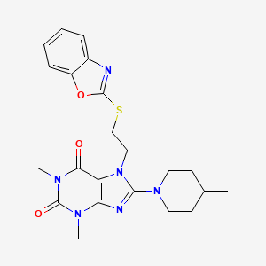 molecular formula C22H26N6O3S B2468191 7-(2-(benzo[d]oxazol-2-ylthio)ethyl)-1,3-dimethyl-8-(4-methylpiperidin-1-yl)-1H-purine-2,6(3H,7H)-dione CAS No. 850914-59-9