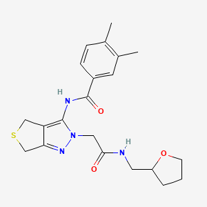 3,4-dimethyl-N-(2-(2-oxo-2-(((tetrahydrofuran-2-yl)methyl)amino)ethyl)-4,6-dihydro-2H-thieno[3,4-c]pyrazol-3-yl)benzamide