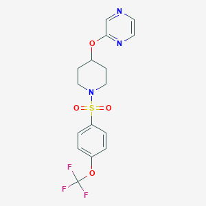 molecular formula C16H16F3N3O4S B2468225 2-((1-((4-(Trifluoromethoxy)phenyl)sulfonyl)piperidin-4-yl)oxy)pyrazine CAS No. 1448124-71-7