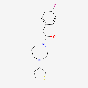 molecular formula C17H23FN2OS B2468233 2-(4-Fluorophenyl)-1-(4-(tetrahydrothiophen-3-yl)-1,4-diazepan-1-yl)ethan-1-one CAS No. 2320150-52-3