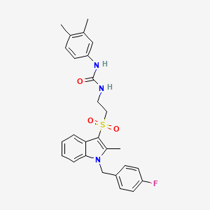 molecular formula C27H28FN3O3S B2468242 1-(3,4-dimethylphenyl)-3-(2-((1-(4-fluorobenzyl)-2-methyl-1H-indol-3-yl)sulfonyl)ethyl)urea CAS No. 946351-46-8
