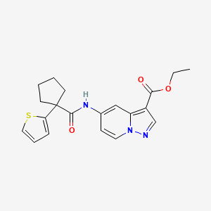 molecular formula C20H21N3O3S B2468255 5-(1-(噻吩-2-基)环戊烷甲酰胺基)吡唑并[1,5-a]吡啶-3-甲酸乙酯 CAS No. 1396815-81-8