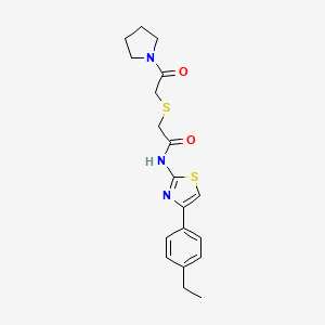 molecular formula C19H23N3O2S2 B2468256 N-(4-(4-ethylphenyl)thiazol-2-yl)-2-((2-oxo-2-(pyrrolidin-1-yl)ethyl)thio)acetamide CAS No. 681222-45-7